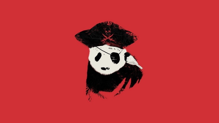 Panda pirate with an eyepatch and a bird on its shoulder