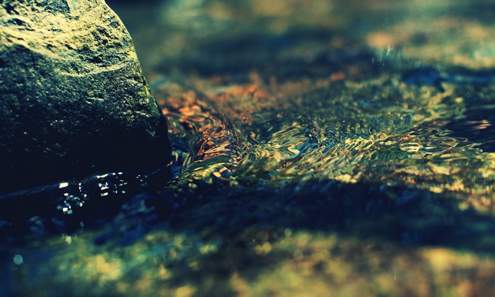 Close-up of water flowing over stones