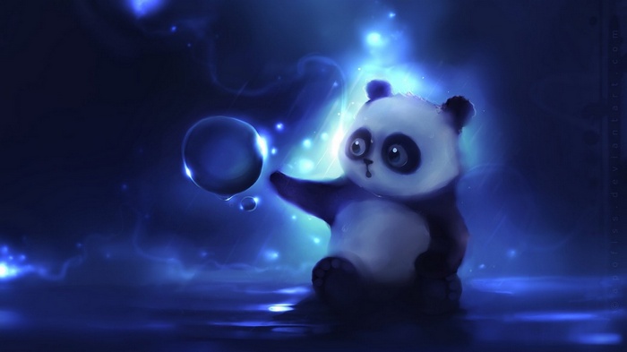 Fantasy art of a cute panda with glowing bubbles