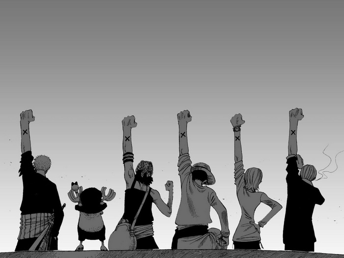 Monkey D. Luffy, anime, monochrome, Nami, fists, Tony Tony Chopper, Usopp, Sanji, Roronoa Zoro, strawhat pirates, One Piece