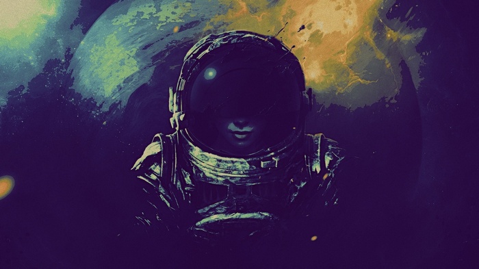 Astronaut in space with planets