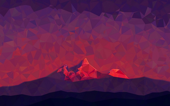 Low poly abstract mountains at sunset