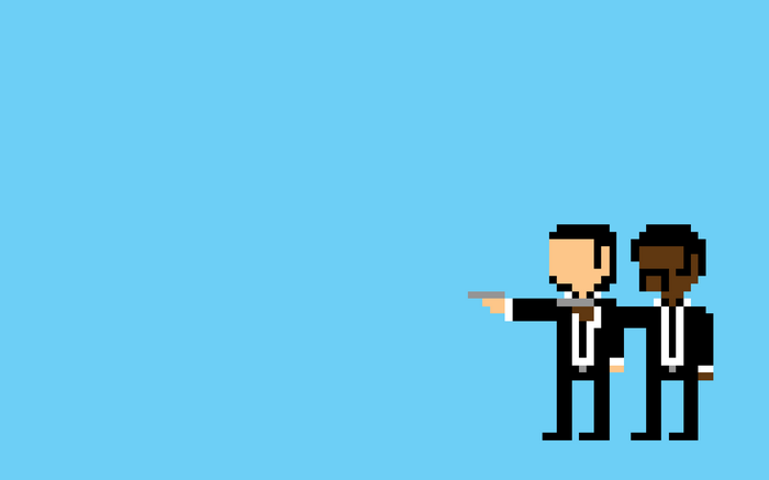 Pulp Fiction pixel art of two men with guns
