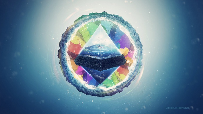 Abstract Digital Art of a Colorful Planet with a Boat