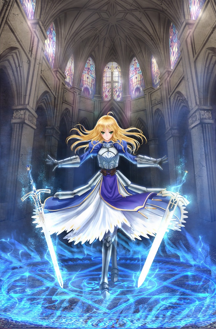 Saber in a Cathedral with Swords and Magic