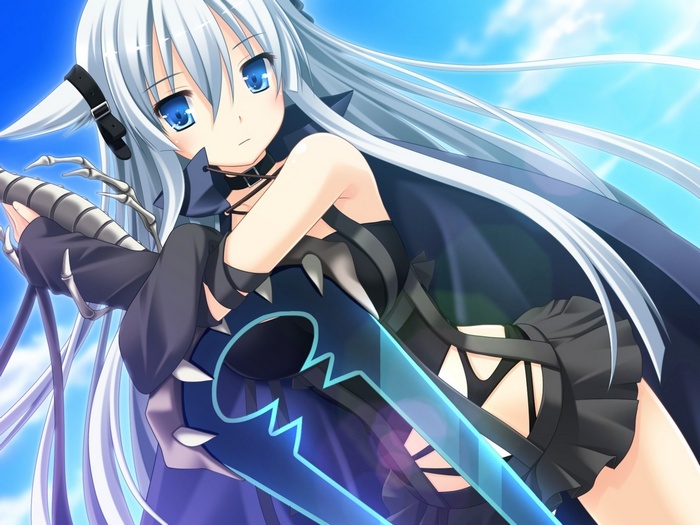 Anime Girl with White Hair and Blue Eyes Holding a Weapon