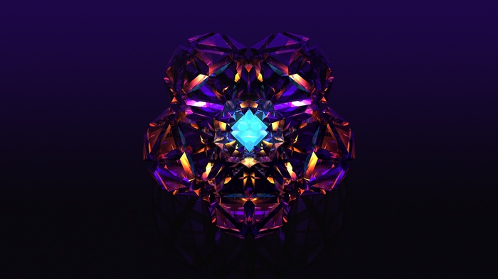 Abstract digital art with facets and purple and orange colors