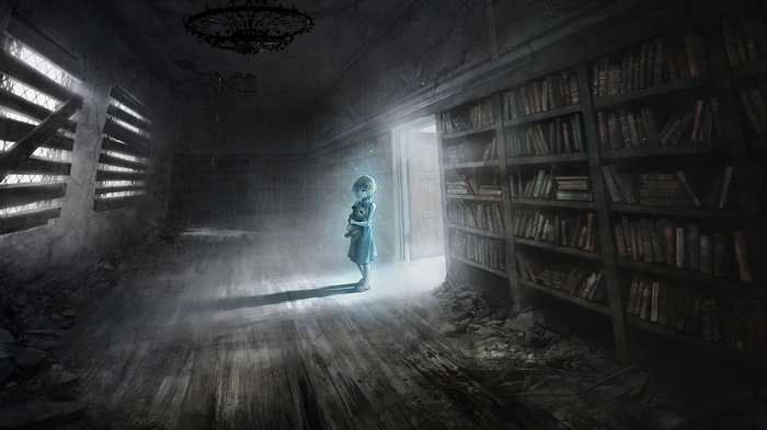 books, library, anime girls, artwork, anime