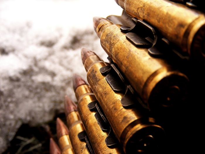 A belt of ammunition with brass casings