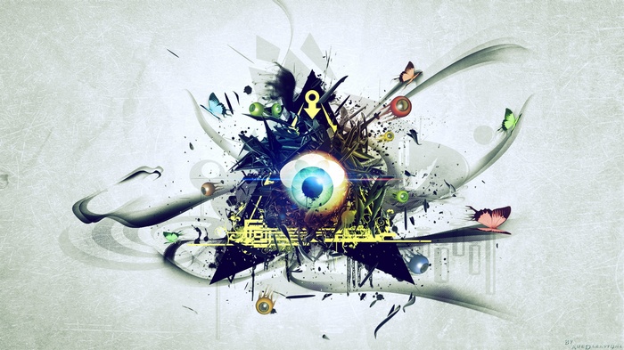 The All-Seeing Eye with Butterflies and Geometric Shapes