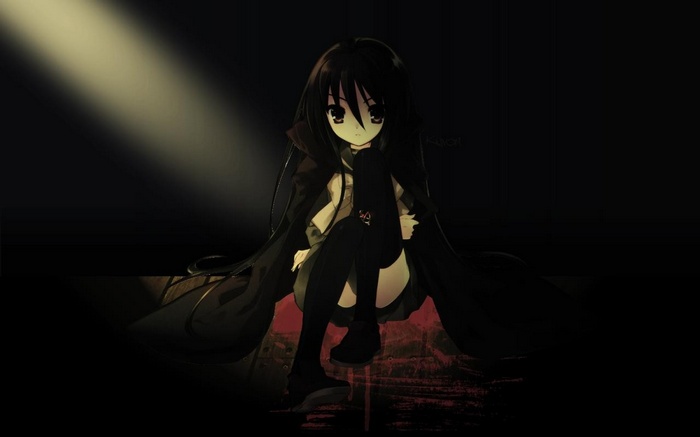 Shana from Shakugan no Shana sitting in the dark