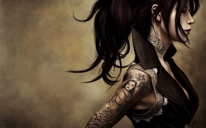 Artwork of a woman with tattoos