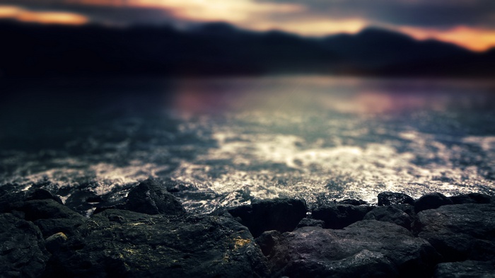 Stones and water at sunset