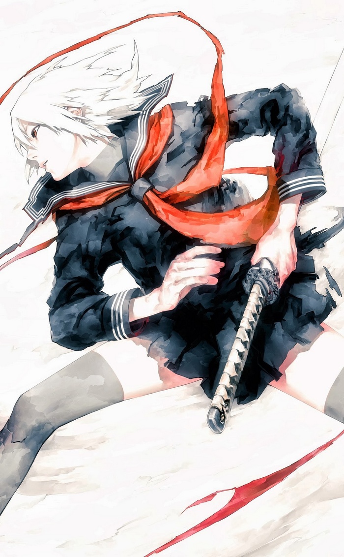 Anime girl in school uniform with katana