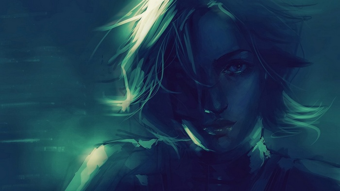 Dark portrait of a woman with glowing hair