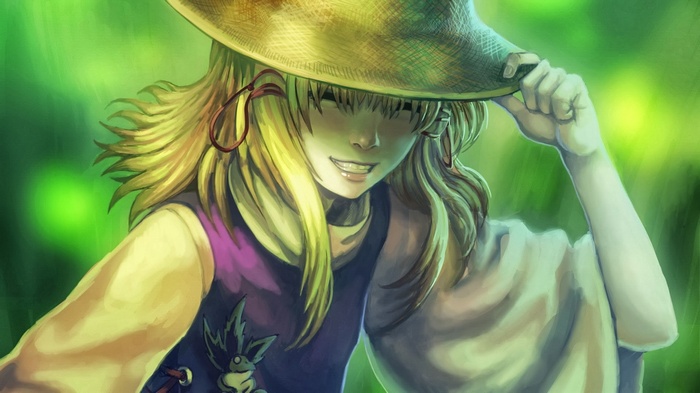 Moriya Suwako from Touhou smiling under a hat