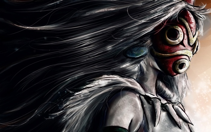 Princess Mononoke wearing a mask with long hair