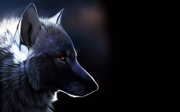 Artwork of a wolf with glowing eyes