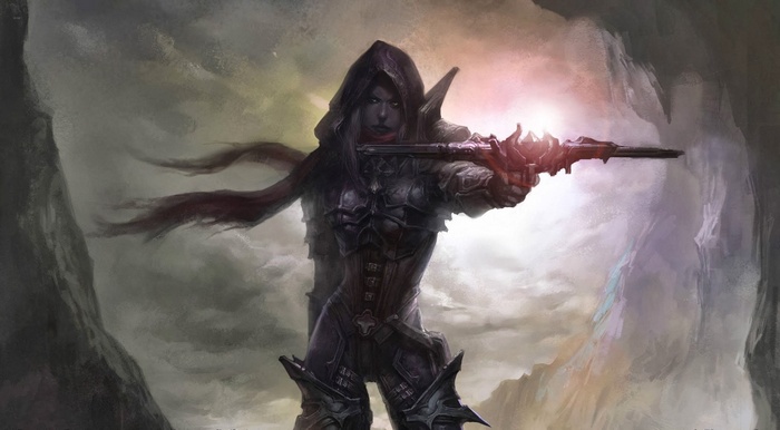 Diablo III character aiming a crossbow in a cave