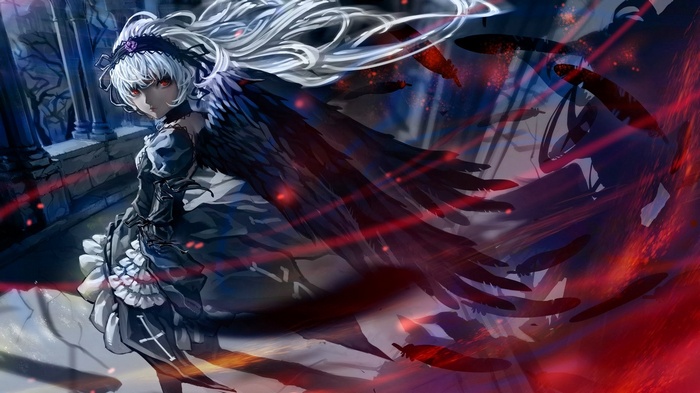 Suigintou from Rozen Maiden with black wings