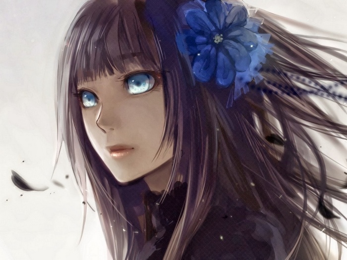 Anime girl with blue flower in her hair