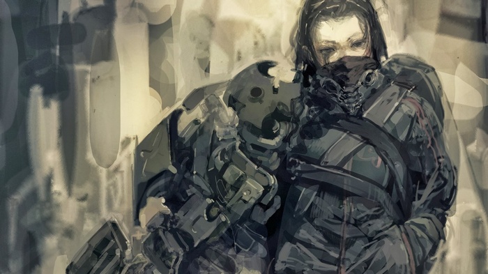 Anime artwork of a woman in futuristic armor