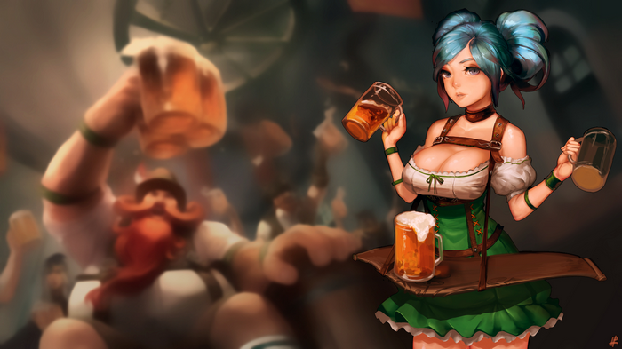 Sona and Gragas at a Beer Hall