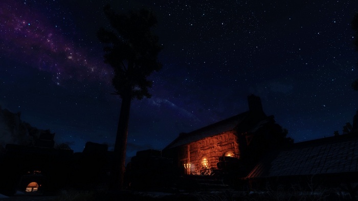 The Elder Scrolls V: Skyrim night sky with aurorae