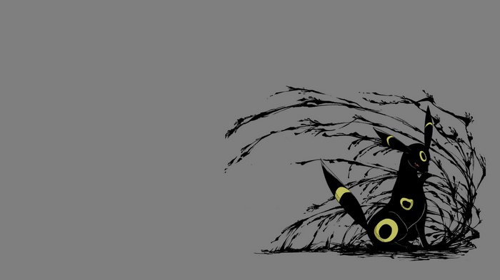 Black Umbreon Pokémon sitting near dark branches