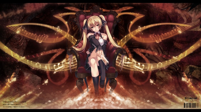 Dream Club Anime Girl Sitting on Throne with Musical Notes
