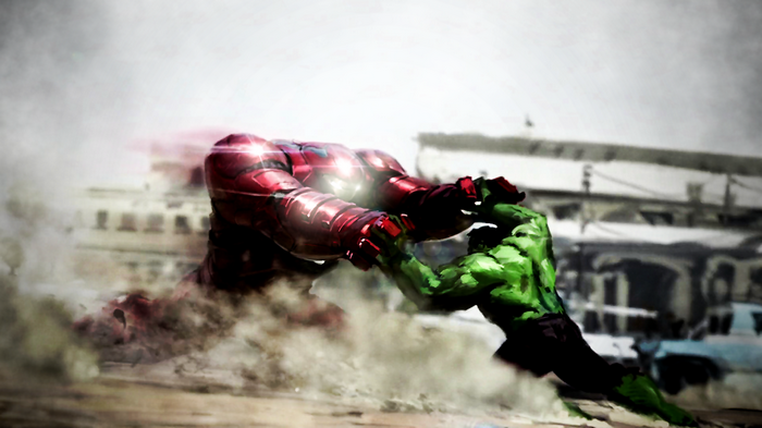 Iron Man and Hulk fighting in Avengers: Age of Ultron