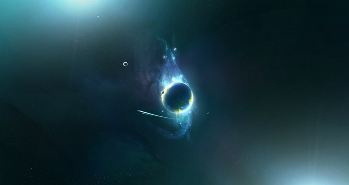 Digital art of Earth in space with nebula and spacecraft