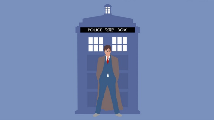 Tenth Doctor in front of the TARDIS
