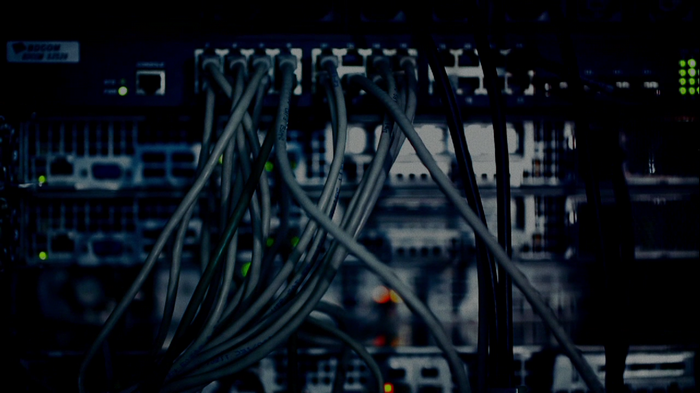 Network server rack with many cables