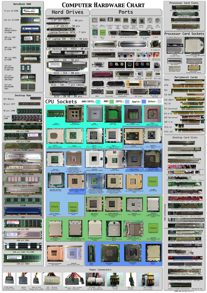 Computer Hardware Chart: RAM, Hard Drives, Ports, CPU Sockets, and Cards