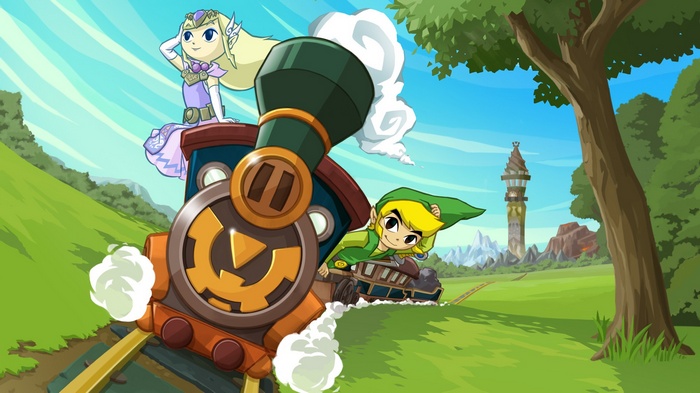 Link and Princess Zelda on a train in The Legend of Zelda: Spirit Tracks