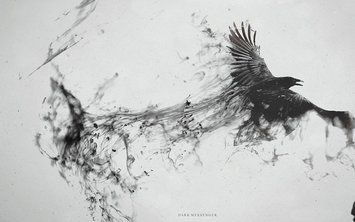 Raven dissolving into ink