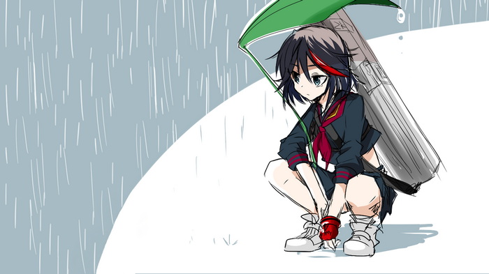 Ryuuko Matoi with an umbrella in the rain