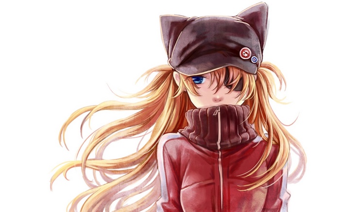 Asuka Langley Shikinami wearing a cat ear hat