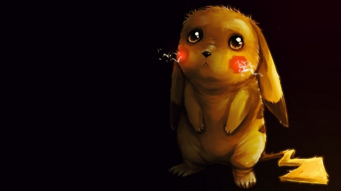 Artwork of a sad Pikachu with electricity