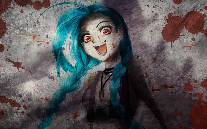 Jinx from League of Legends with blood splatters