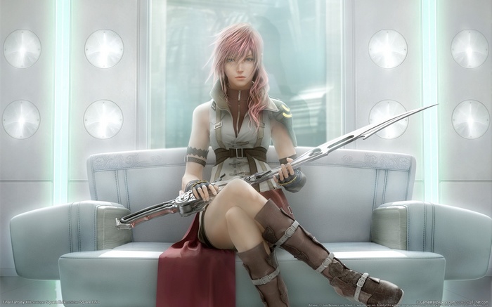 Lightning from Final Fantasy XIII holding a gunblade