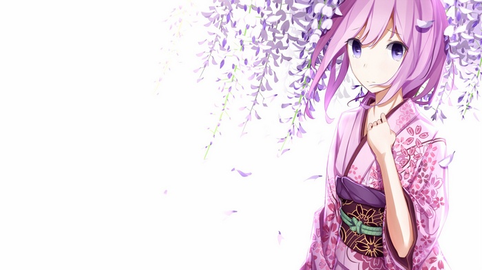 Megurine Luka in a Pink Kimono with Wisteria