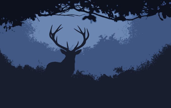 Silhouette of a deer in a dark forest