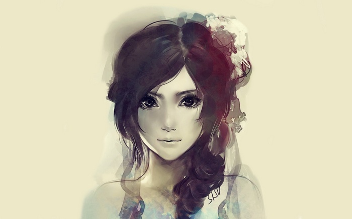 Anime girl with dark hair and large eyes