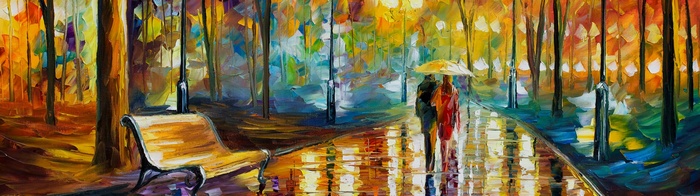 Couple walking with umbrella in a park painting by Leonid Afremov