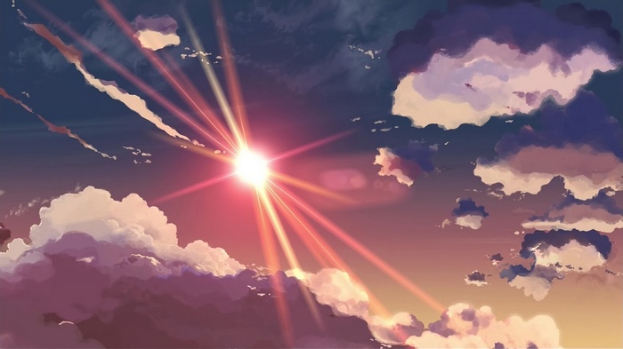 5 Centimeters Per Second Anime Artwork of Sun Rays and Clouds