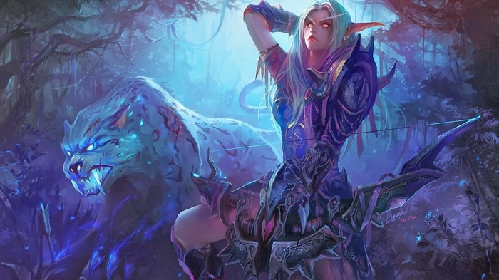 World of Warcraft Elf Archer and Panther Creature