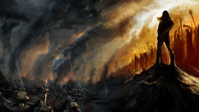 Age of Conan: A lone warrior stands over a battlefield