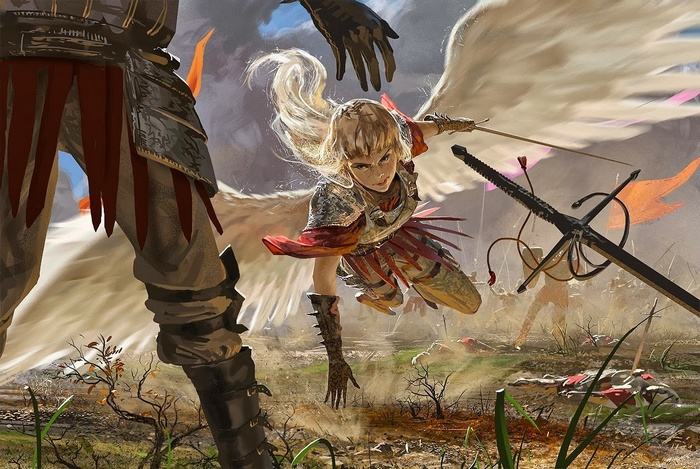 Angel warrior in battle by Johannes Voss